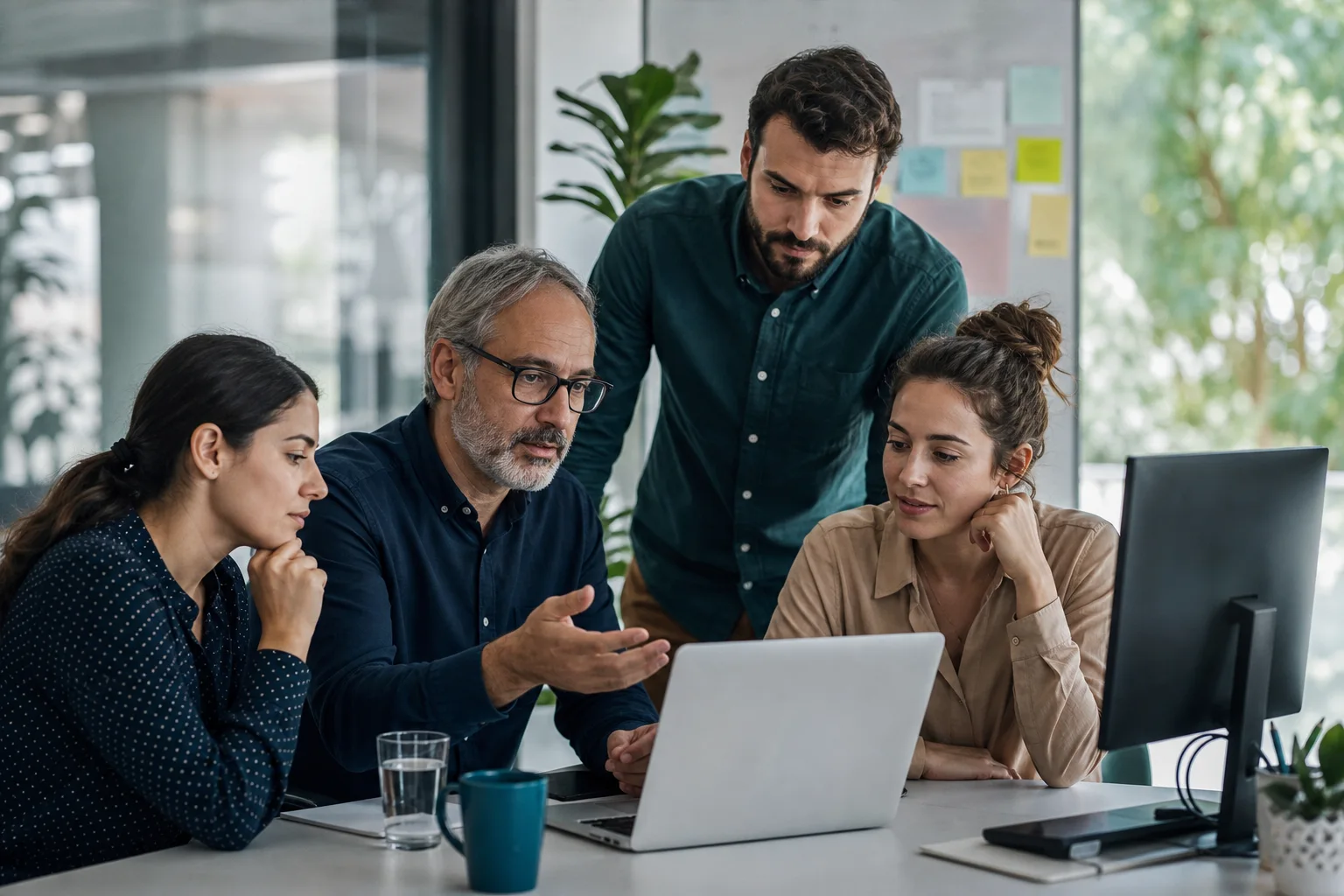 Senior technology professional collaborating with a client team on a software system.