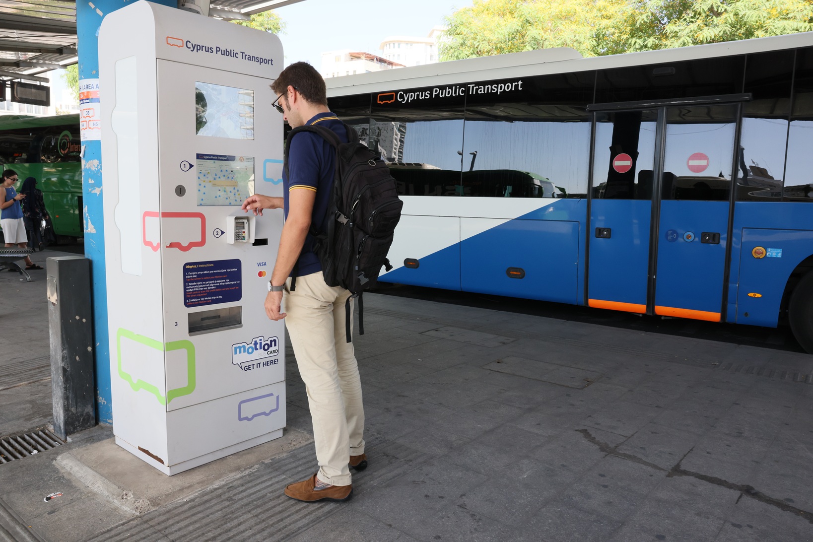 Ticket vending machine beside Cyprus Public Transport bus