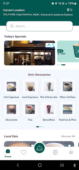 Kawacom's mobile app home screen with delivery menu