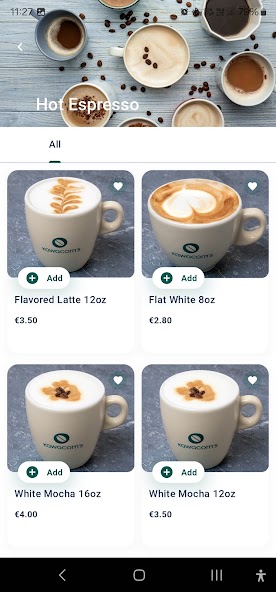 Kawacom's mobile app product menu
