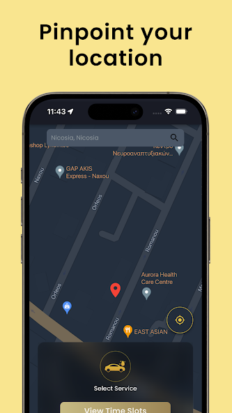 SteamIt Cy mobile app map for selecting the car wash service location